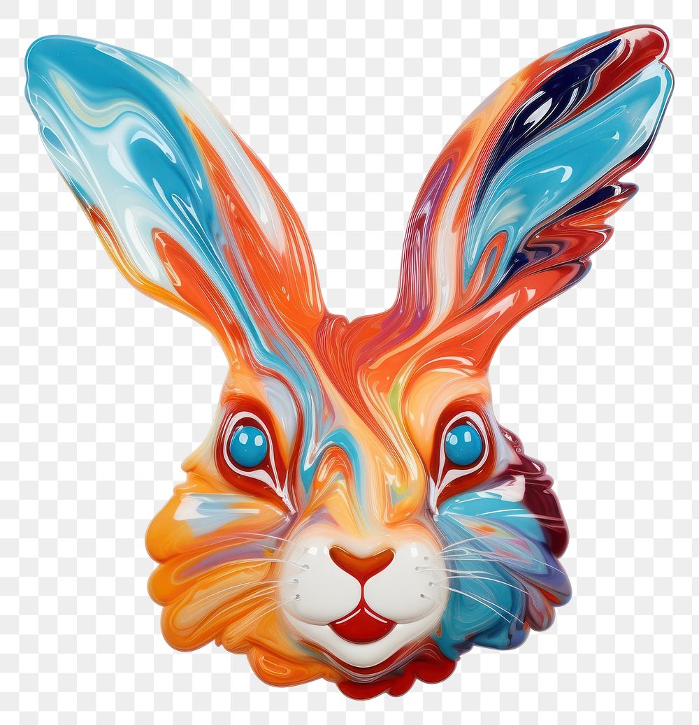 Acrylic Pour on rabbit shape animal mammal white background.