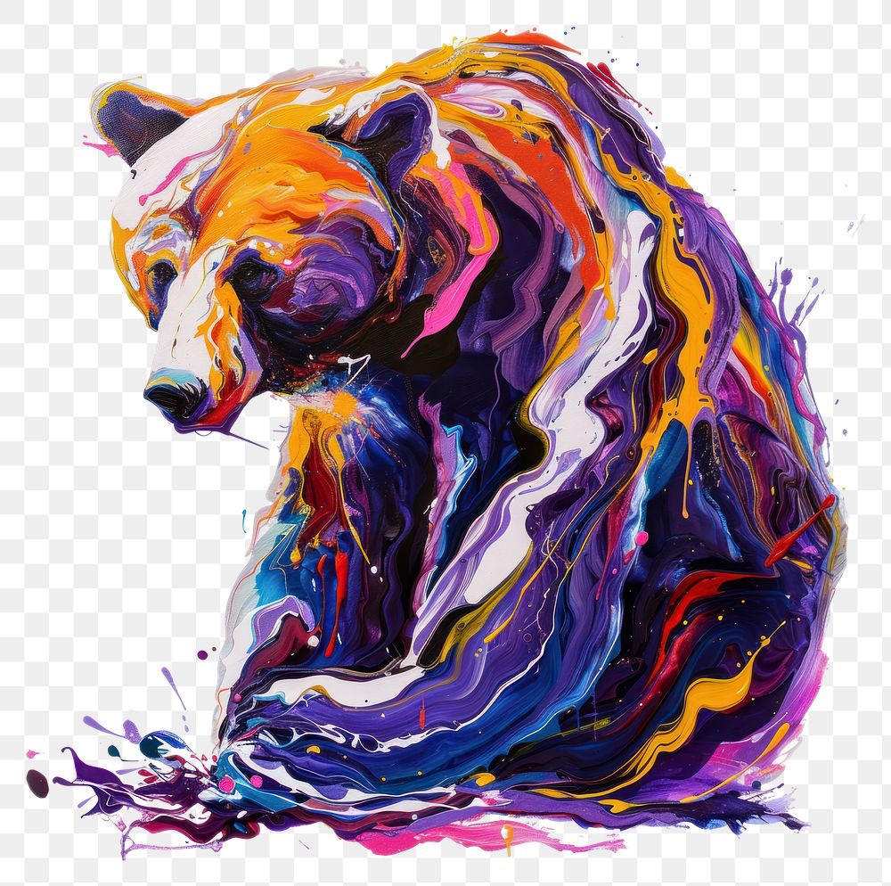 Acrylic pouring bear painting mammal art.
