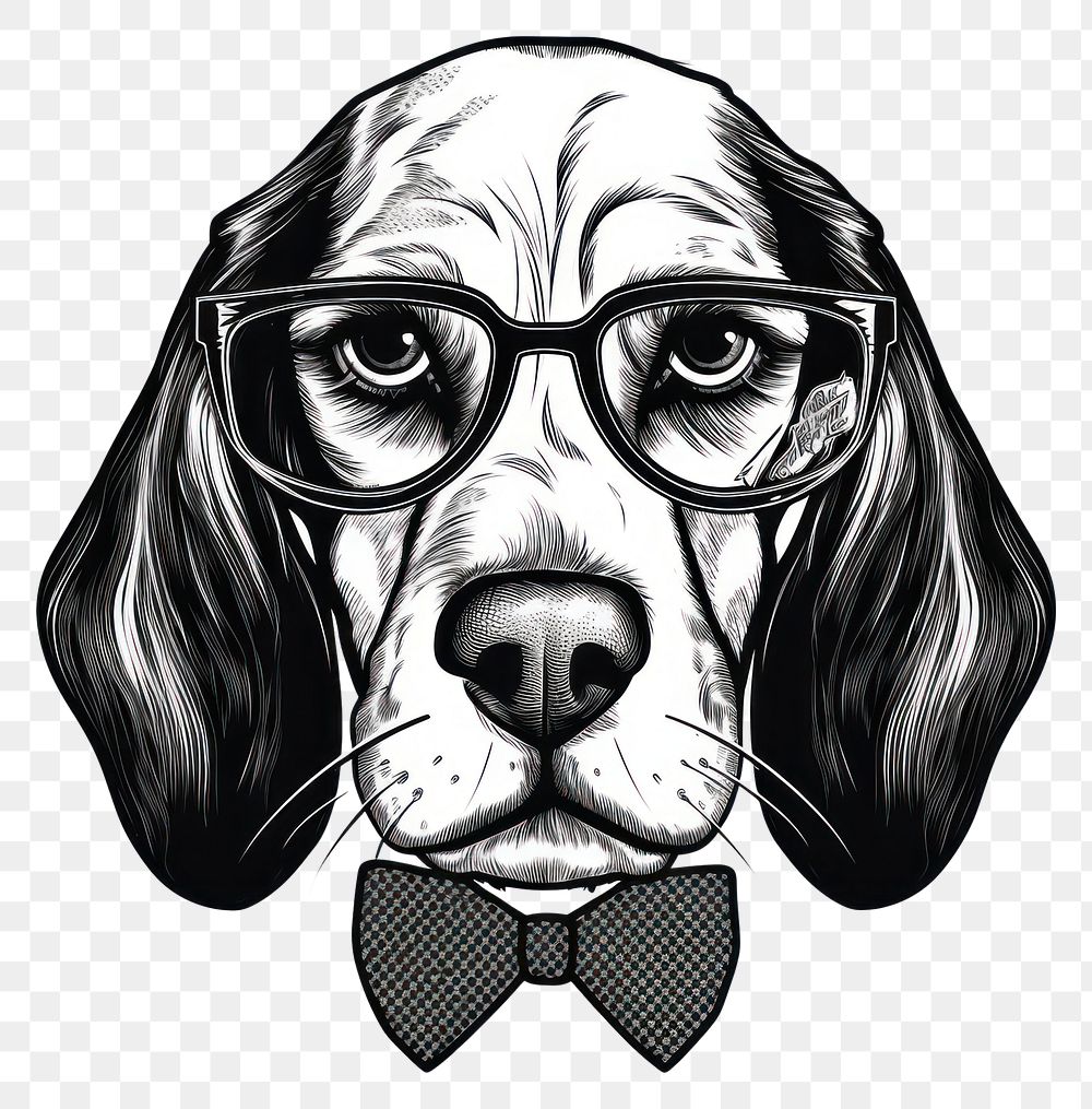 PNG Beagle dog wearing glasses drawing animal mammal.