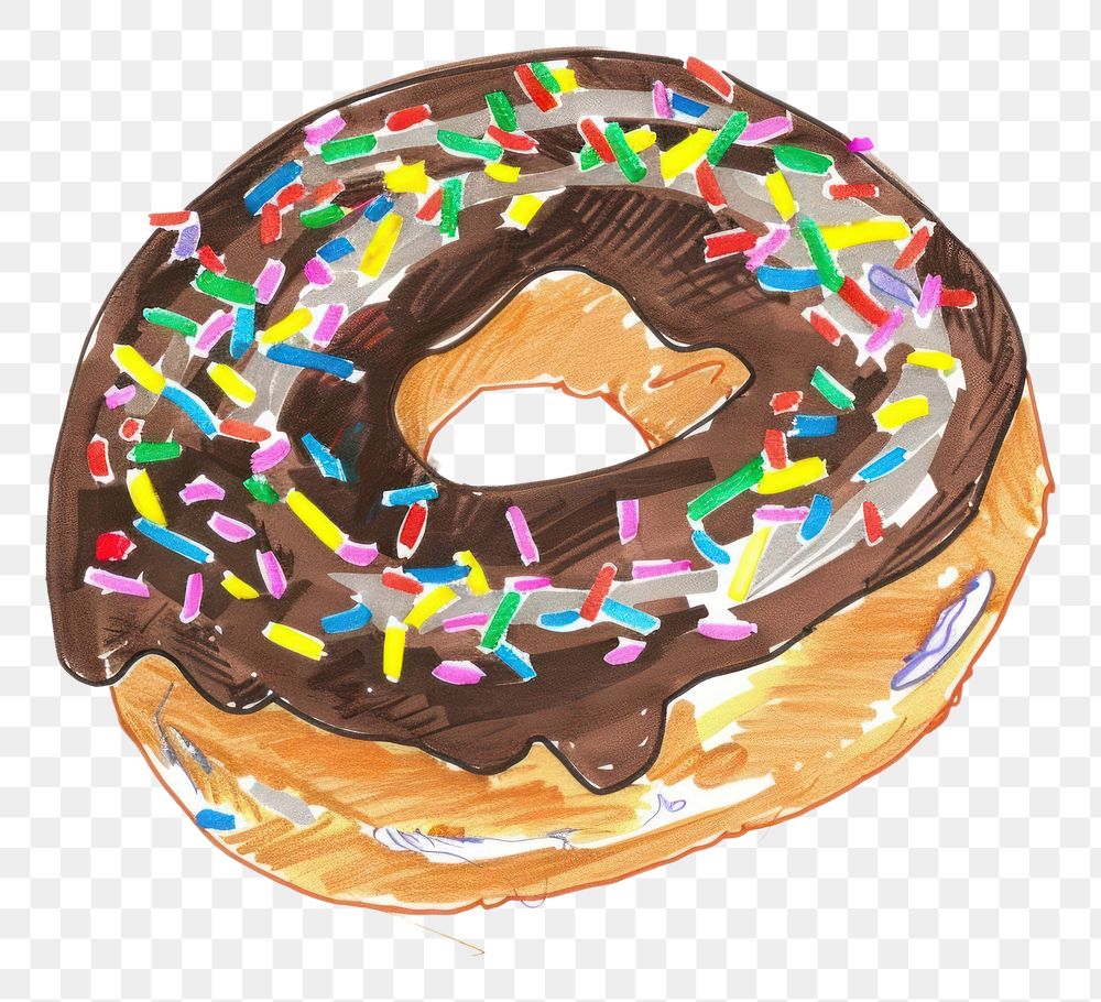 PNG Donut chocolate sprinkles dessert drawing.