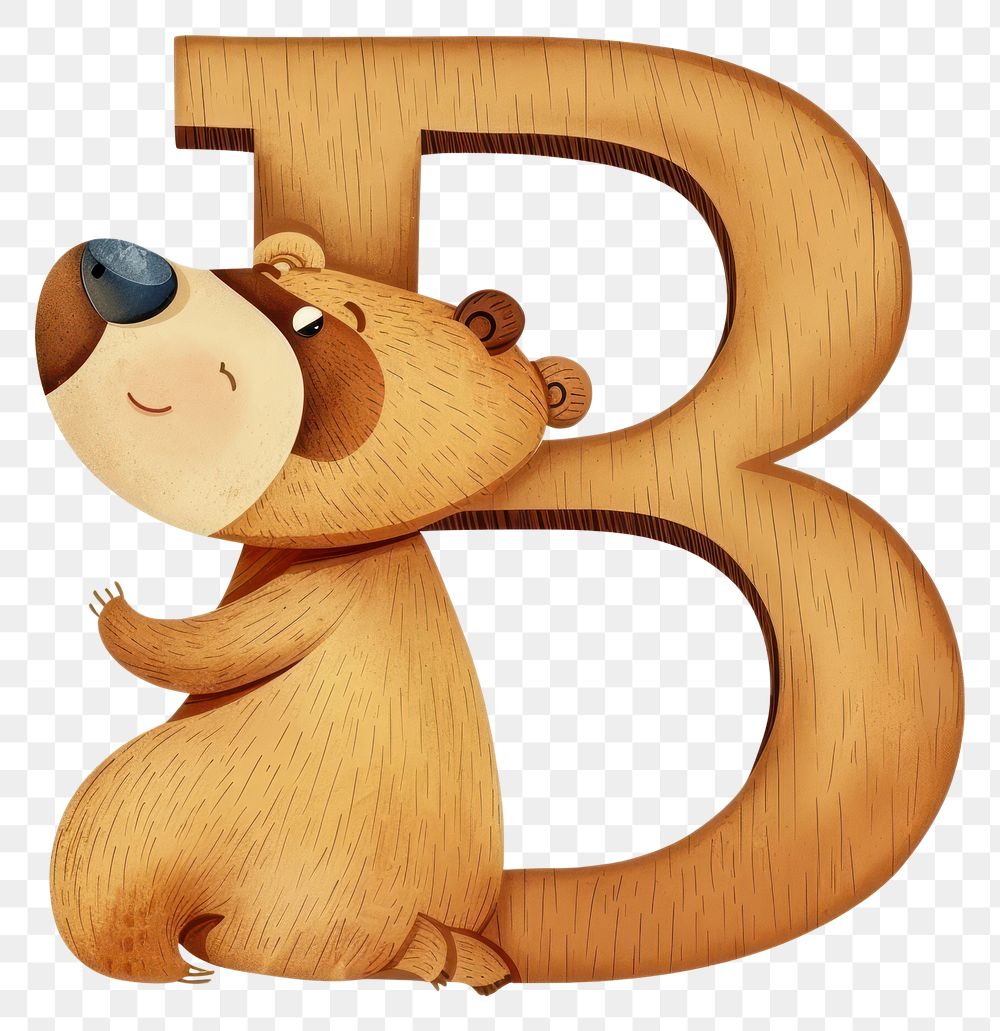PNG Bear letter b alphabet wood white background.