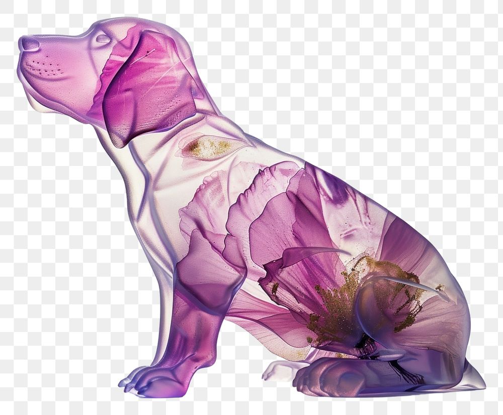 PNG Flower resin art in dog animal mammal purple.