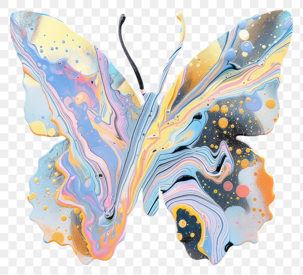 Acrylic pouring butterfly painting art white background.
