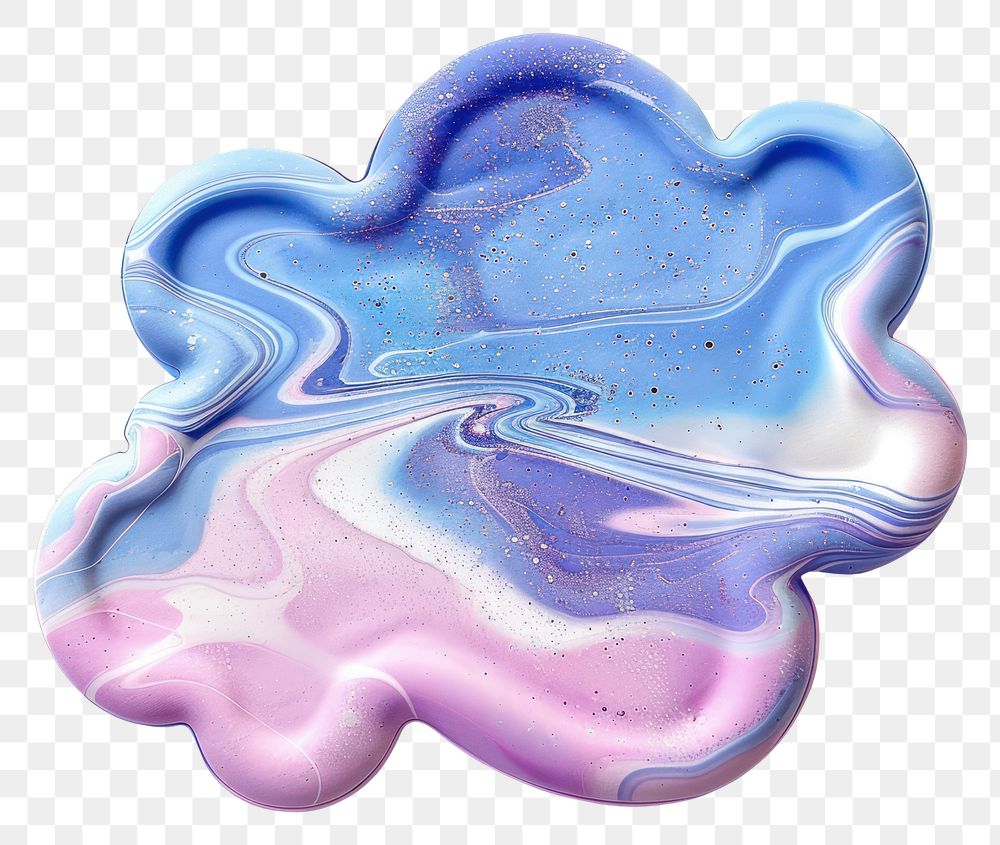 Acrylic pouring cloud shape white background translucent.