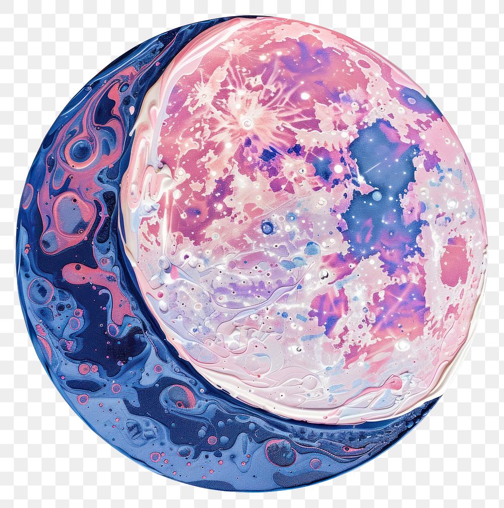 Acrylic pouring moon astronomy sphere shape.