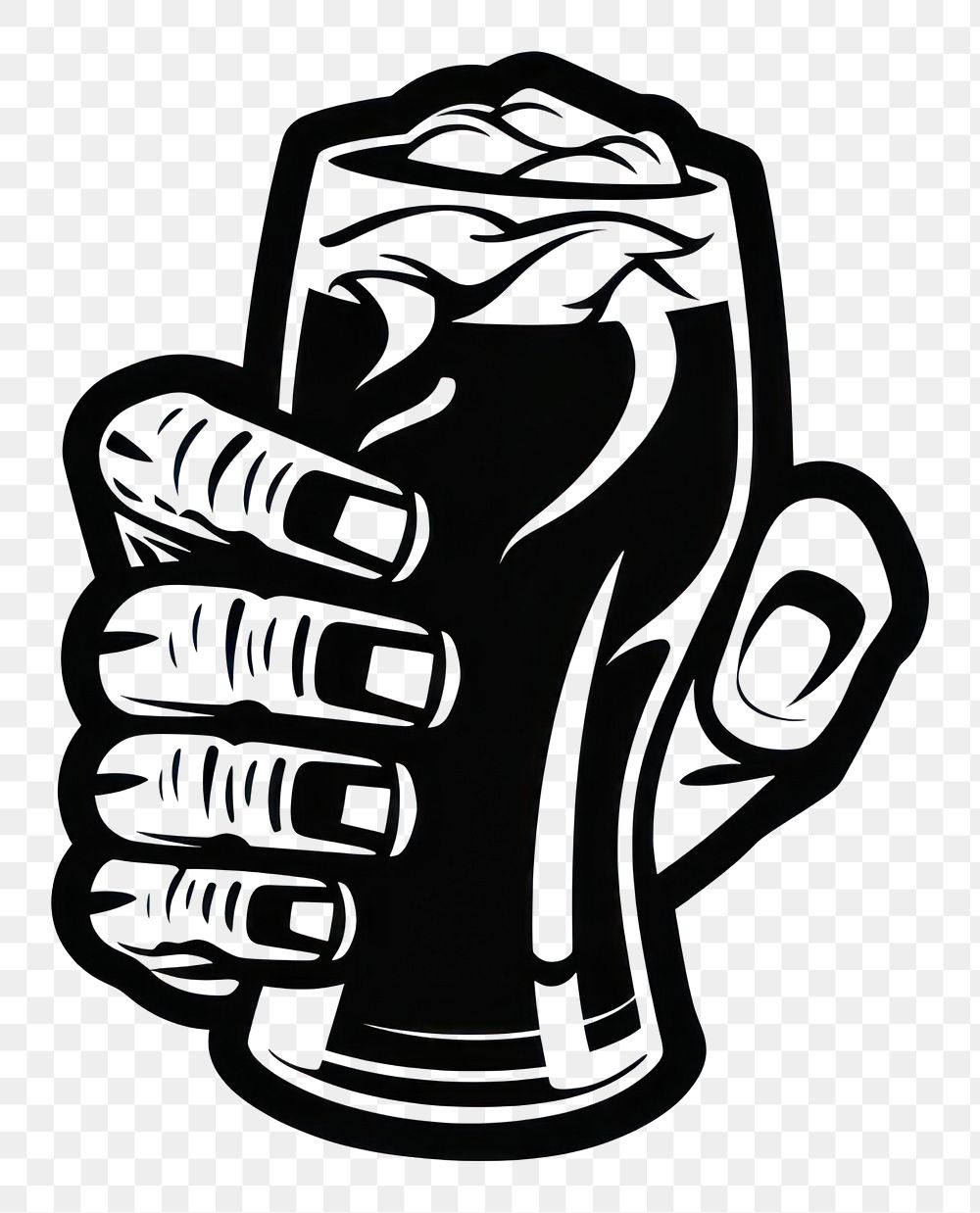 PNG Hand holding beer black logo white background.