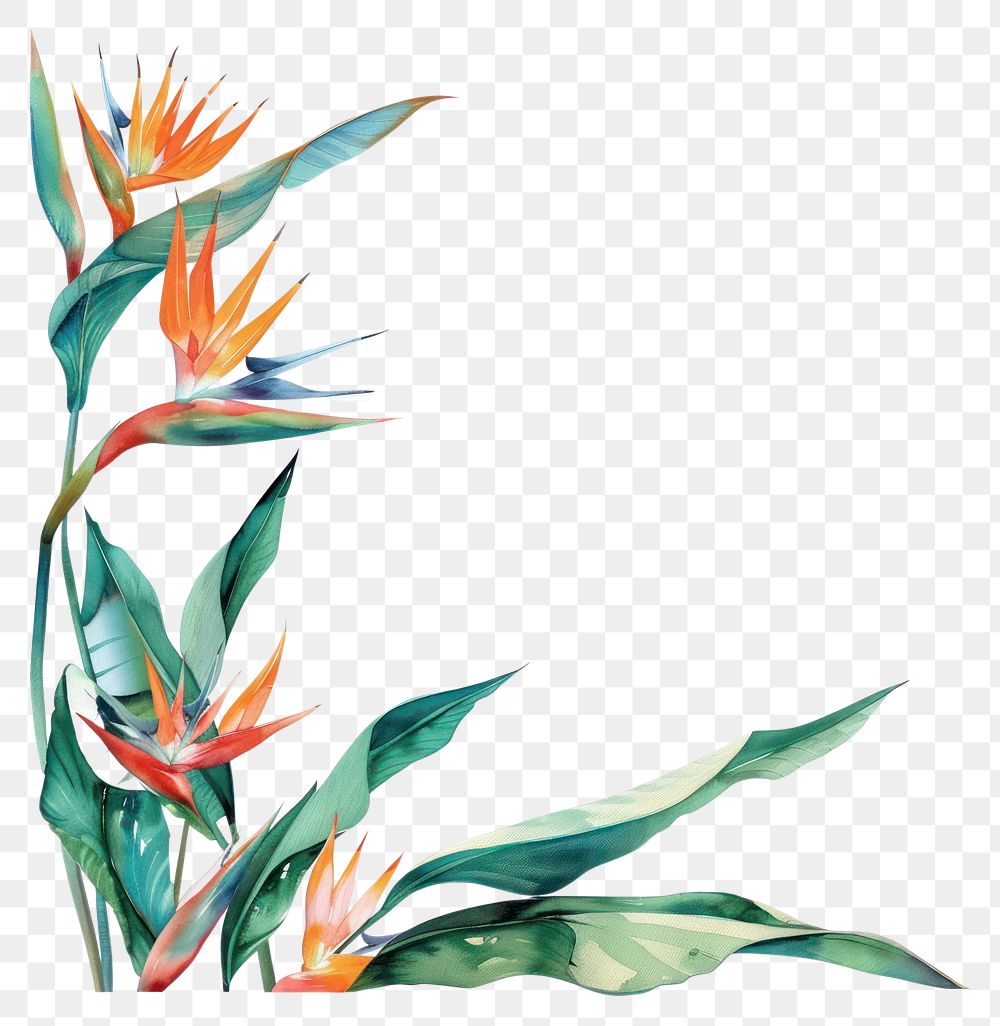 PNG Bird of paradise border watercolor pattern flower plant