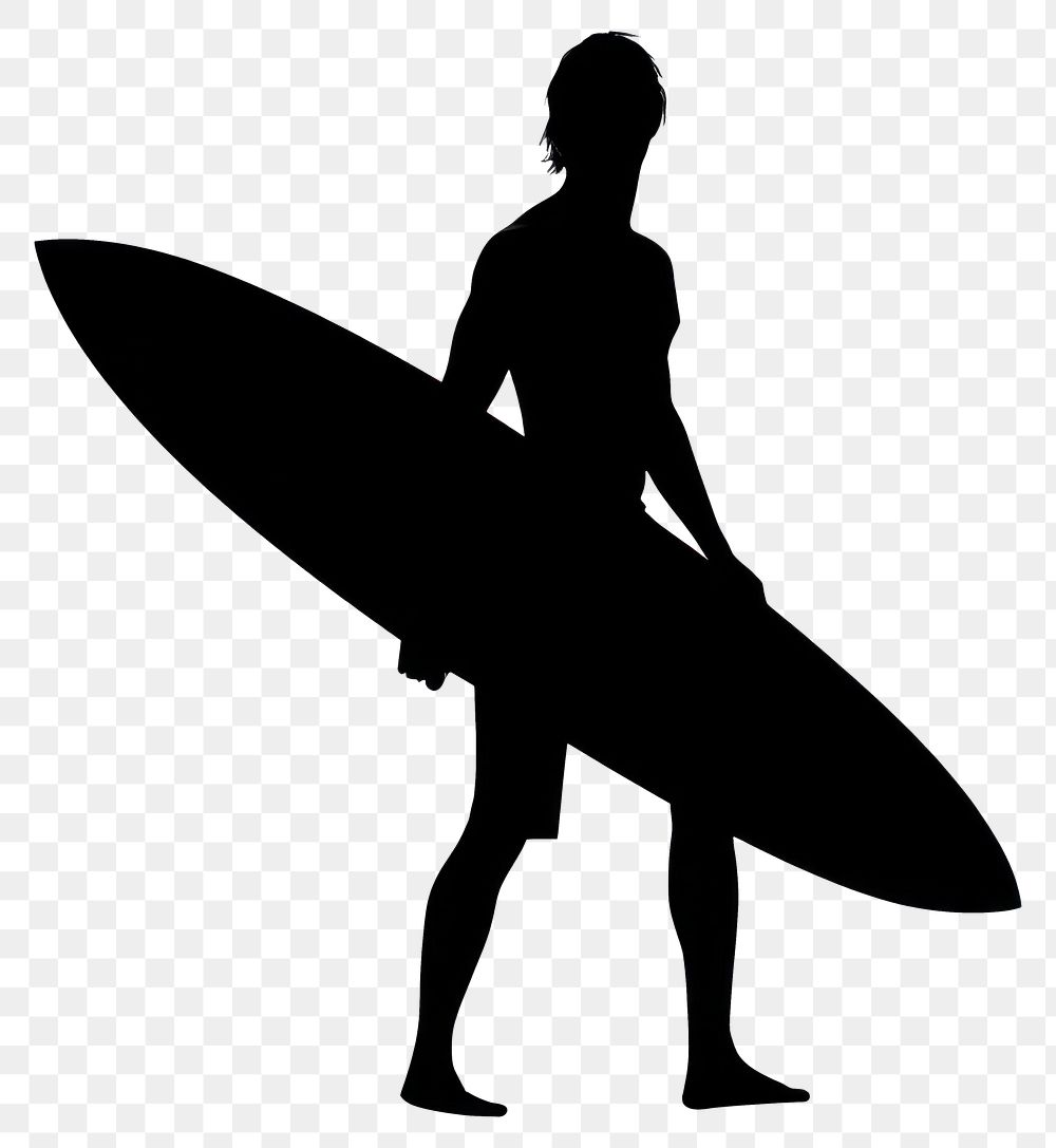 PNG Man with surf silhouette clip art surfing sports white background.