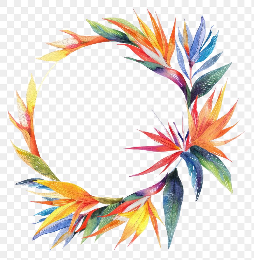 PNG Bird of paradise border watercolor pattern circle wreath.