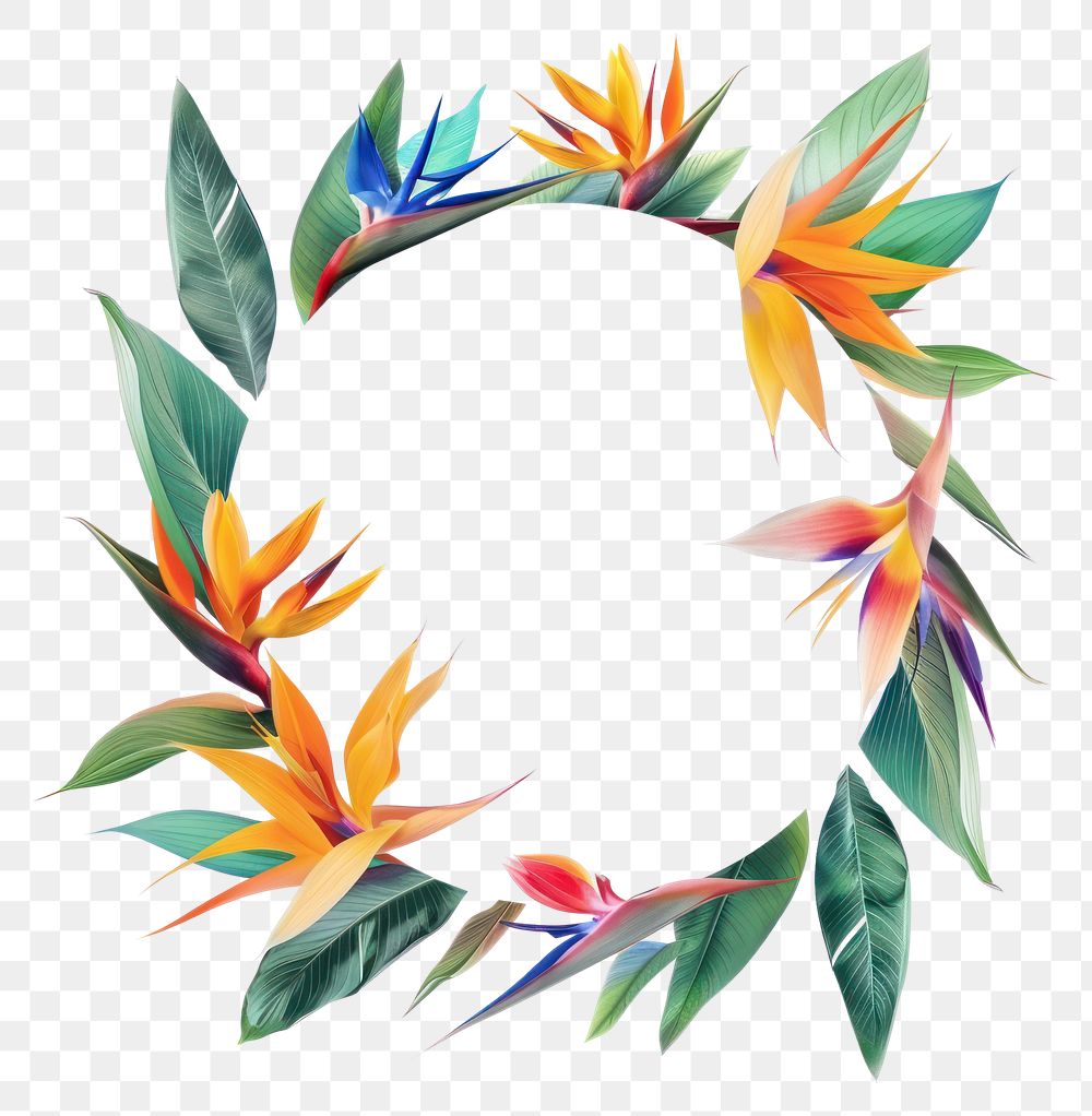 PNG Bird of paradise border pattern circle wreath.