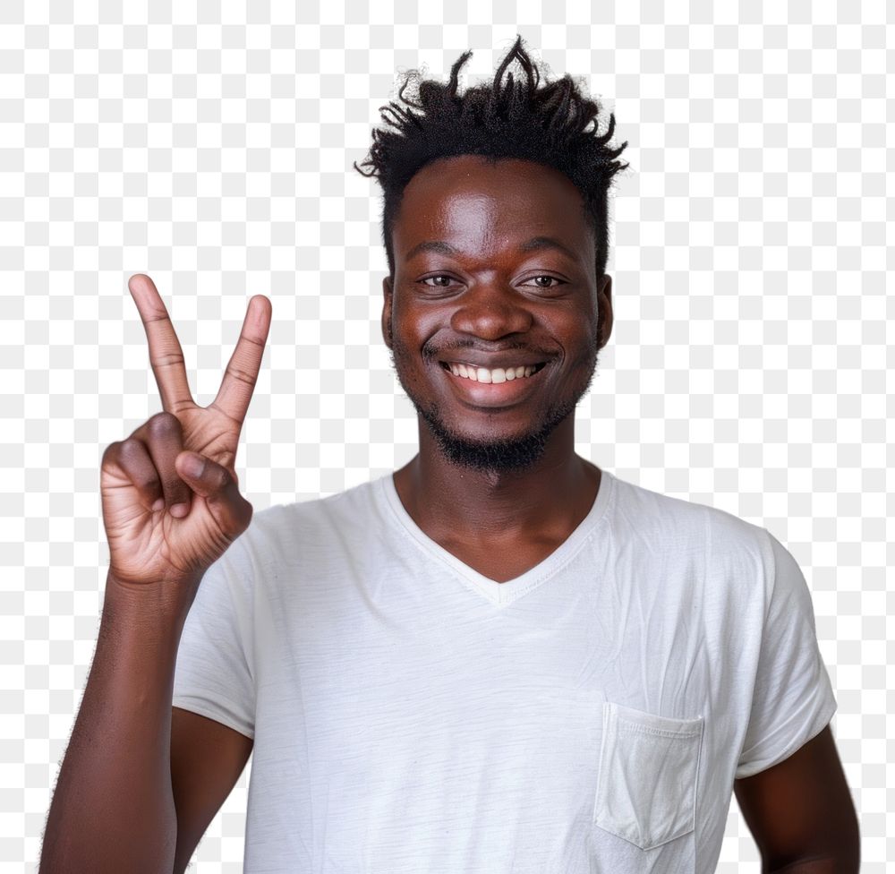 PNG Person making a peace sign portrait cheerful finger.