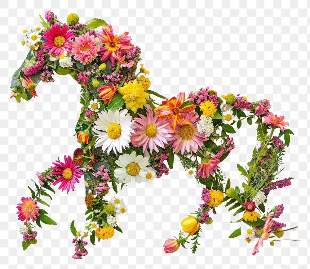 PNG Flat floral horse shape flower plant art.