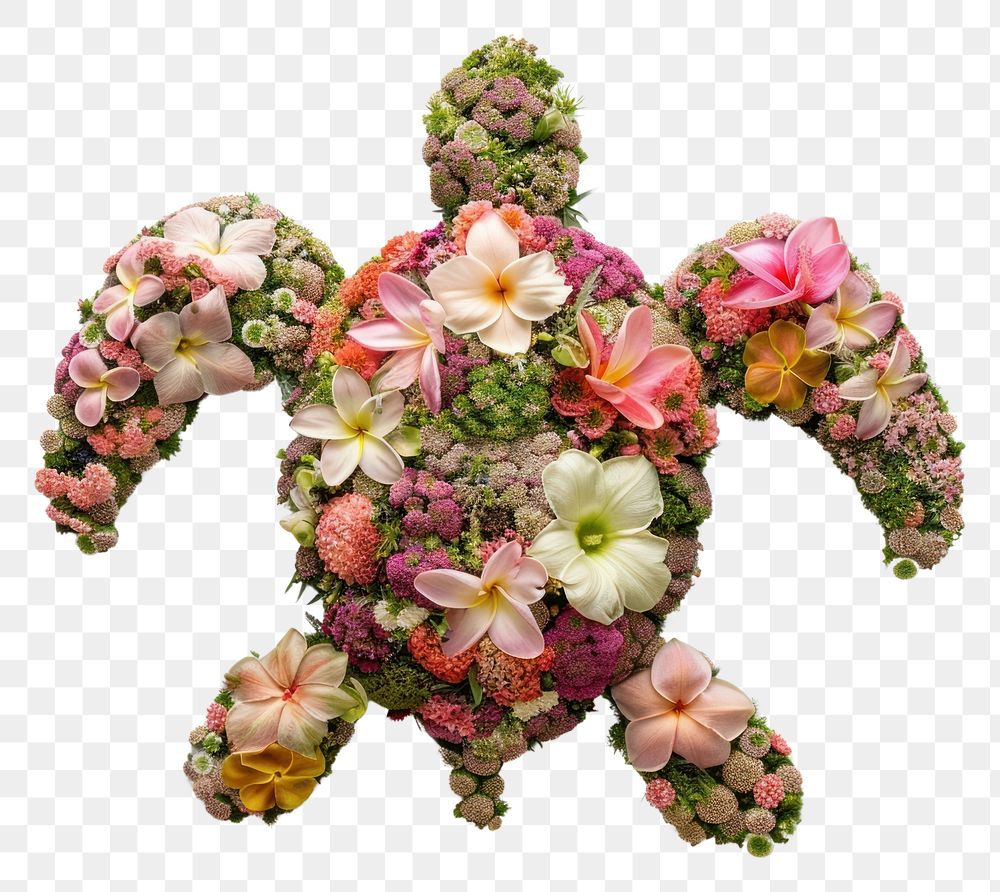 PNG Flat floral sea turtle shape flower plant accessories.