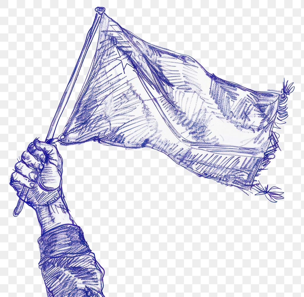 PNG Vintage drawing and holding a flag sketch paper blue.