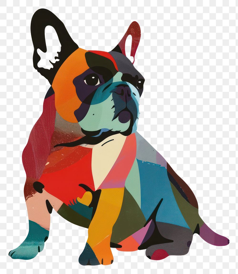 PNG Silkscreen of a colorful bulldog animal mammal pet.