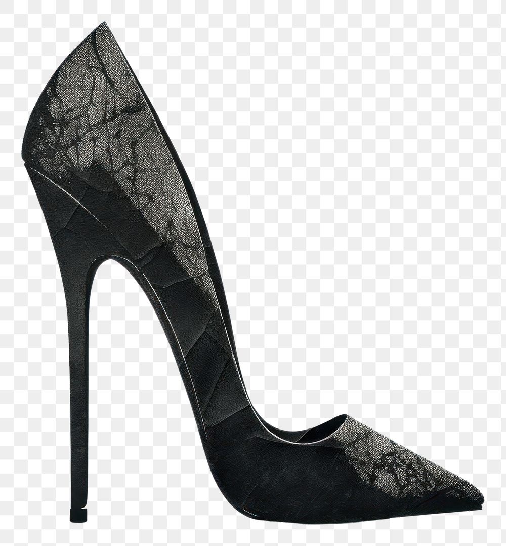 PNG Silkscreen of a high heels footwear black shoe.