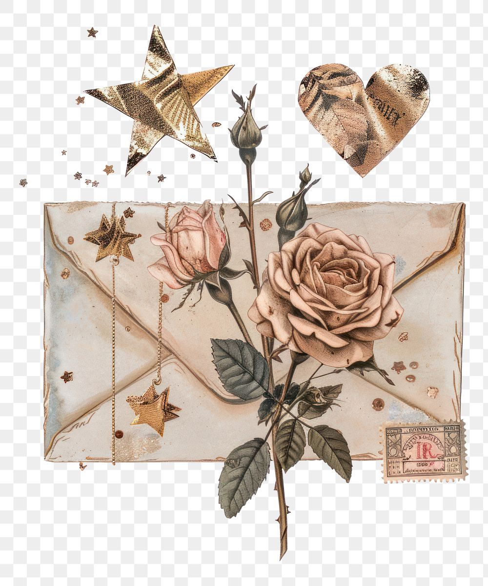 PNG Envelope with a stamp pattern flower rose