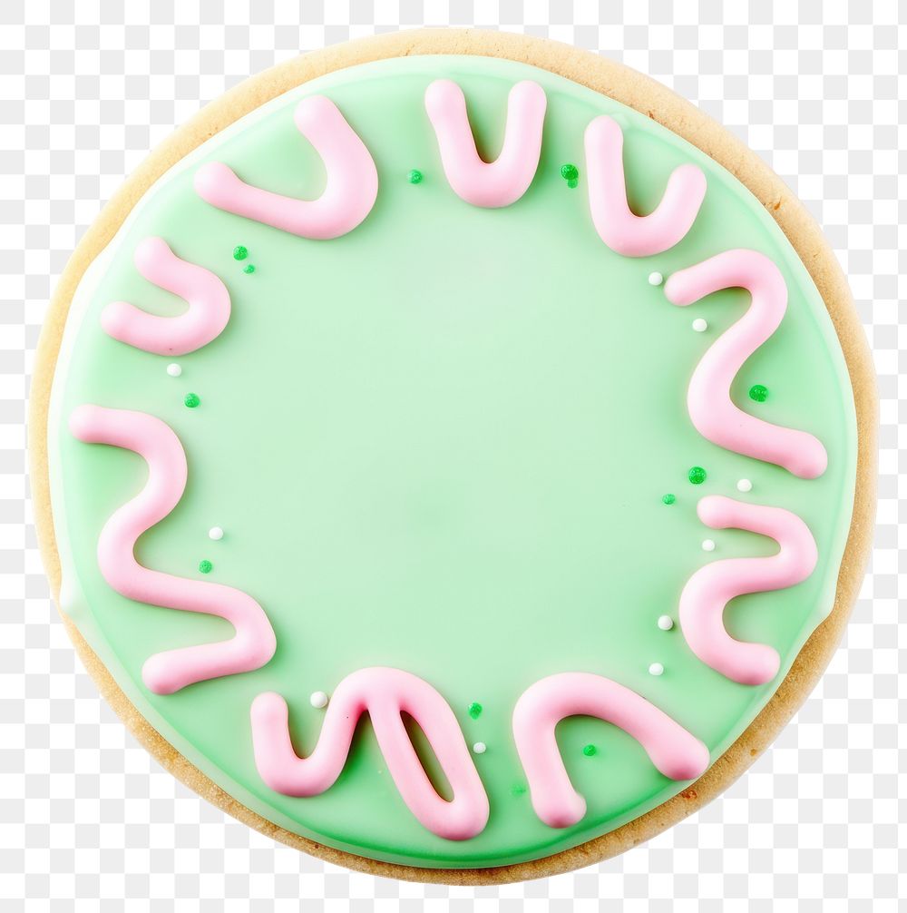 PNG Circle shape cookie art icing dessert green.