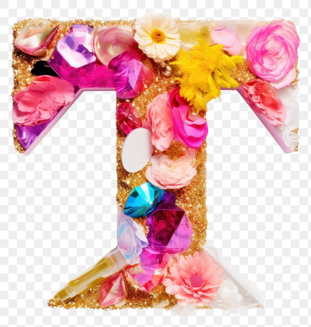 PNG Glitter letter T flower petal white background.