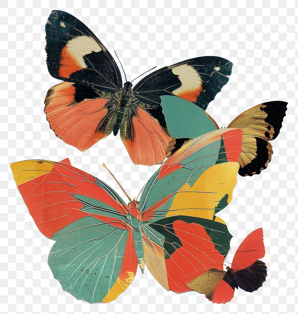 PNG Butterfly shape collage cutouts painting animal insect.