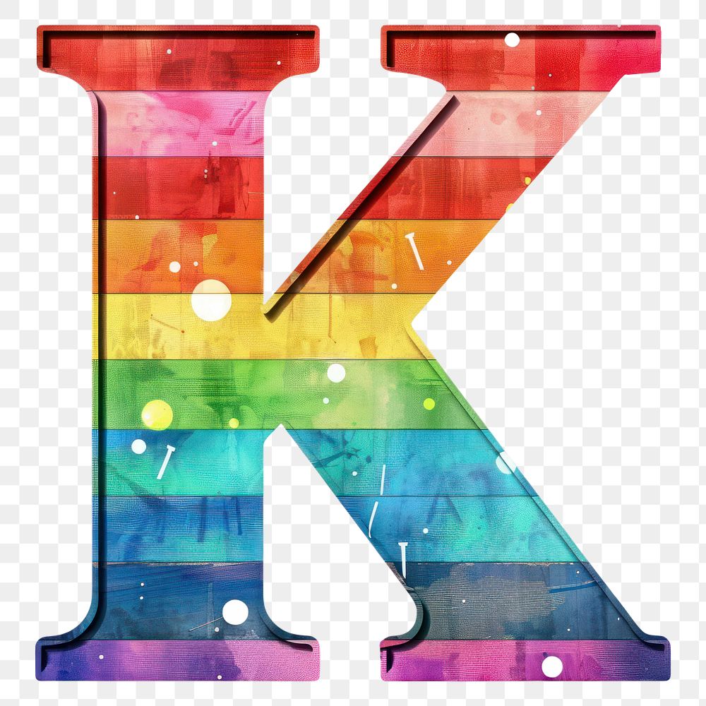 PNG  Rainbow with alphabet K symbol font text.