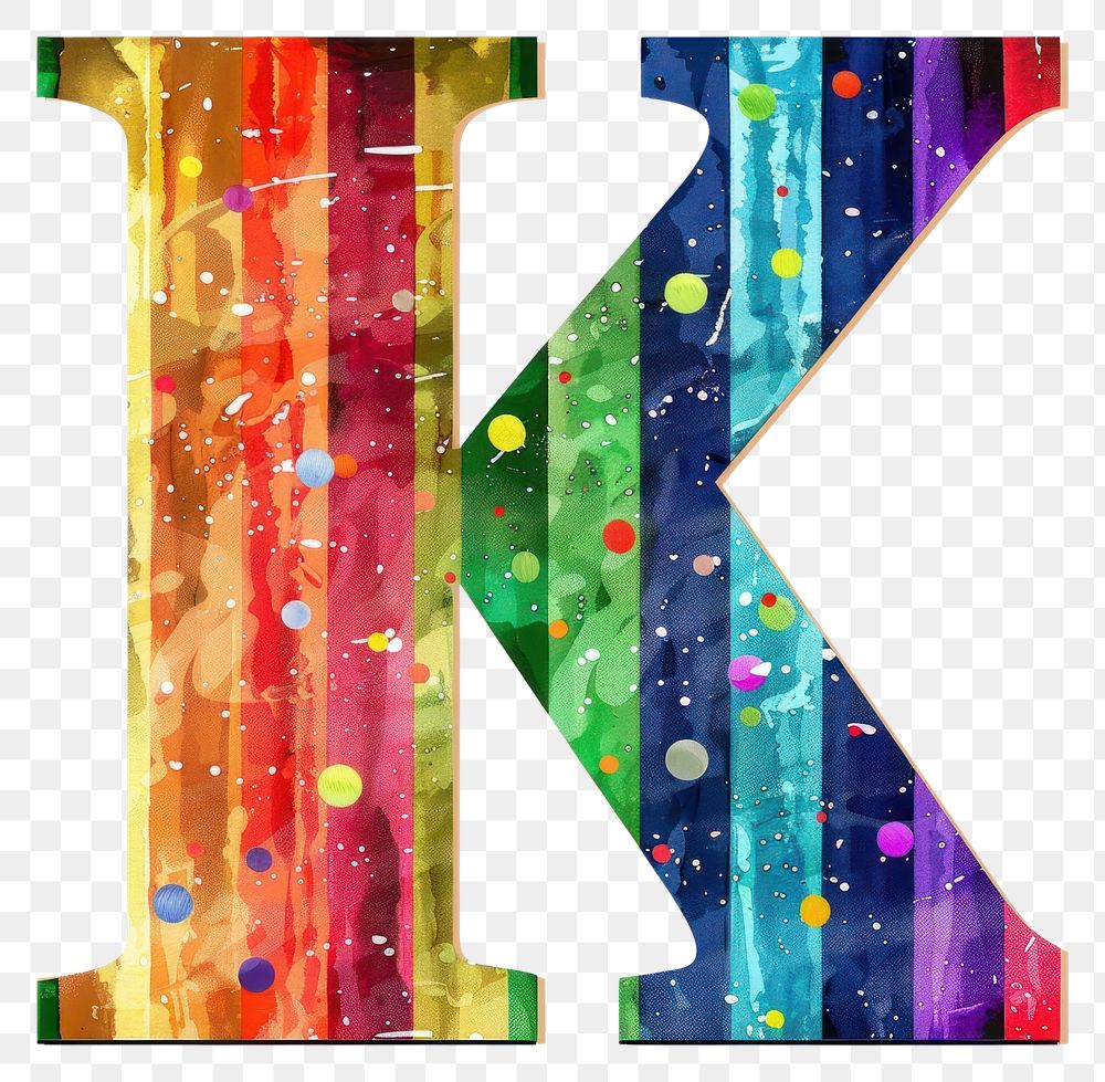 PNG  Rainbow with alphabet K pattern paper font.