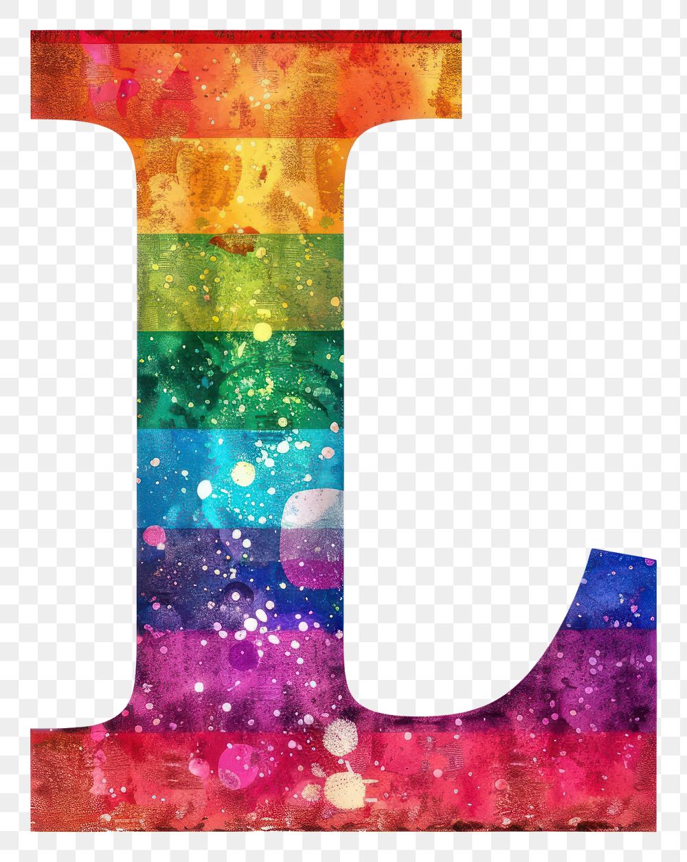 PNG  Rainbow with alphabet L font text white background.