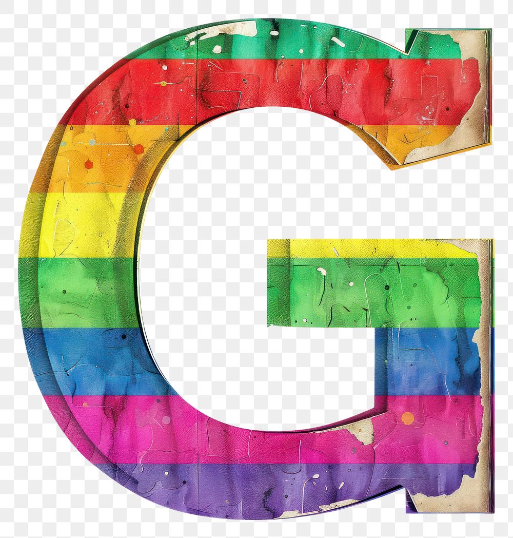 PNG  Rainbow with alphabet G font text white background.