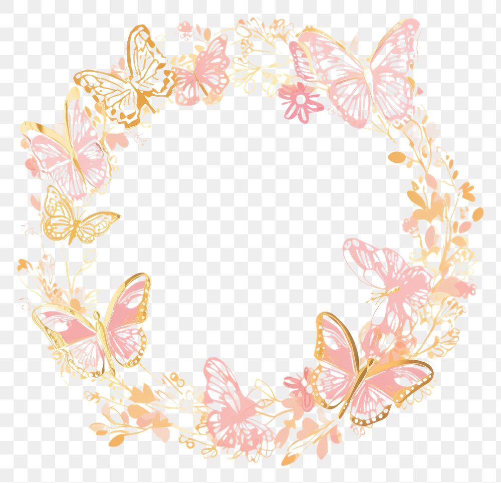 PNG Butterfly circle frame pattern pink art.