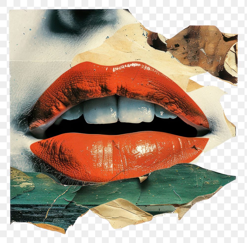 PNG Mouth collage cutouts lipstick art white background