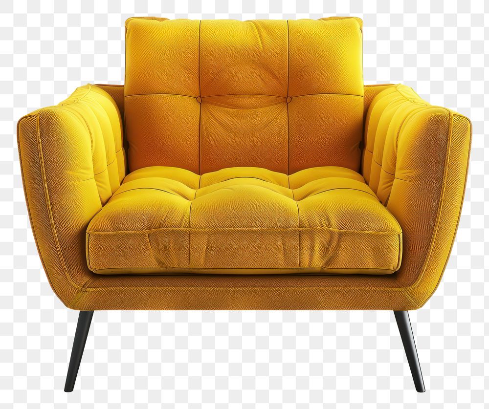 PNG Modern yellow sofa chair furniture armchair white background.