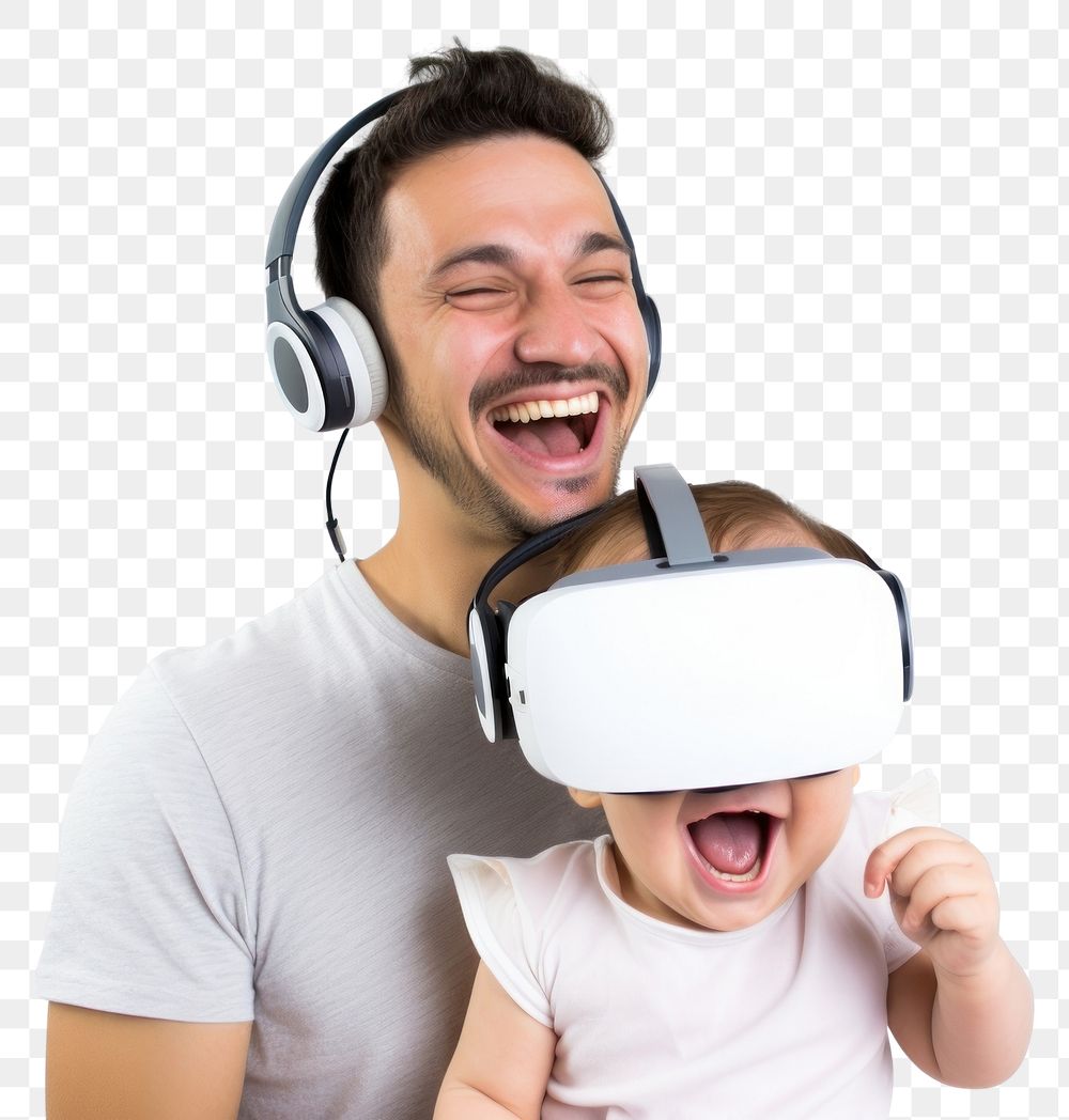 PNG Baby boy VR-headset headphones smiling human.