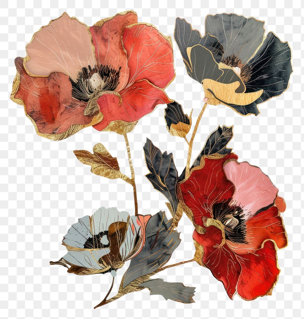 PNG Poppy shape collage cutouts painting flower petal