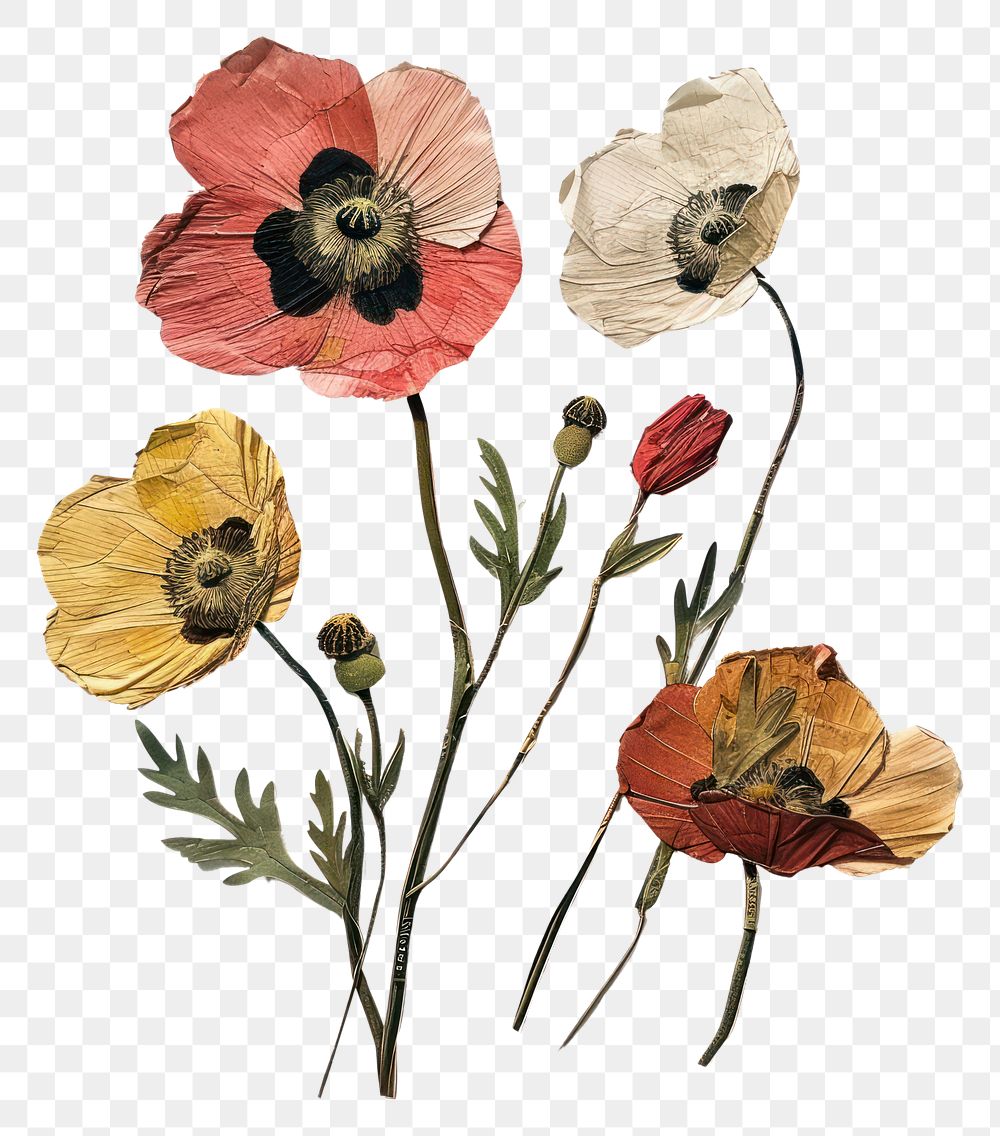 PNG Poppy shape collage cutouts flower petal plant