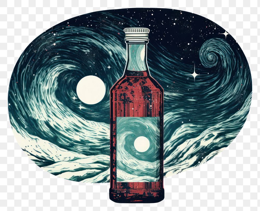 PNG Silkscreen of alcohol bottle astronomy nature drink.