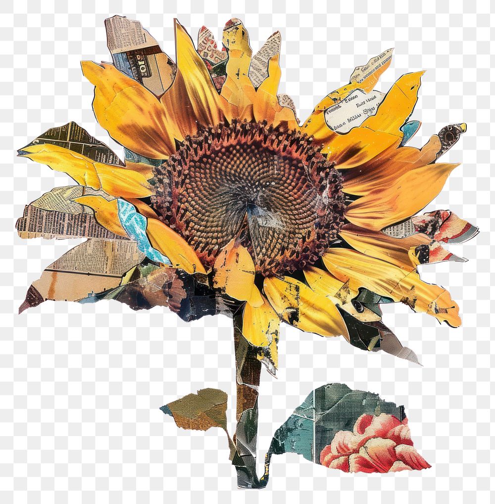 PNG Sunflower shape collage cutouts plant art white background