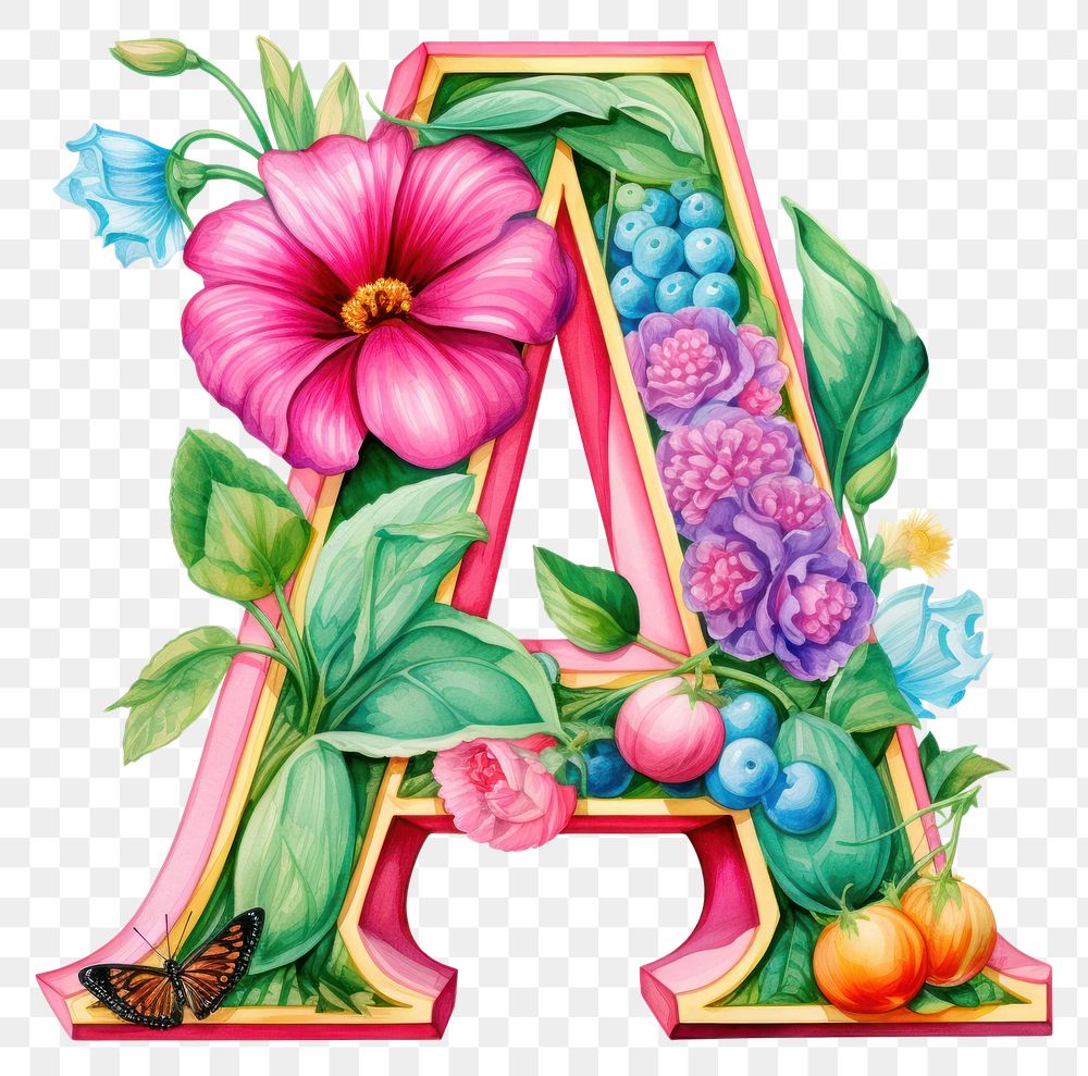 Alphabet A printable sticker flower plant white background.