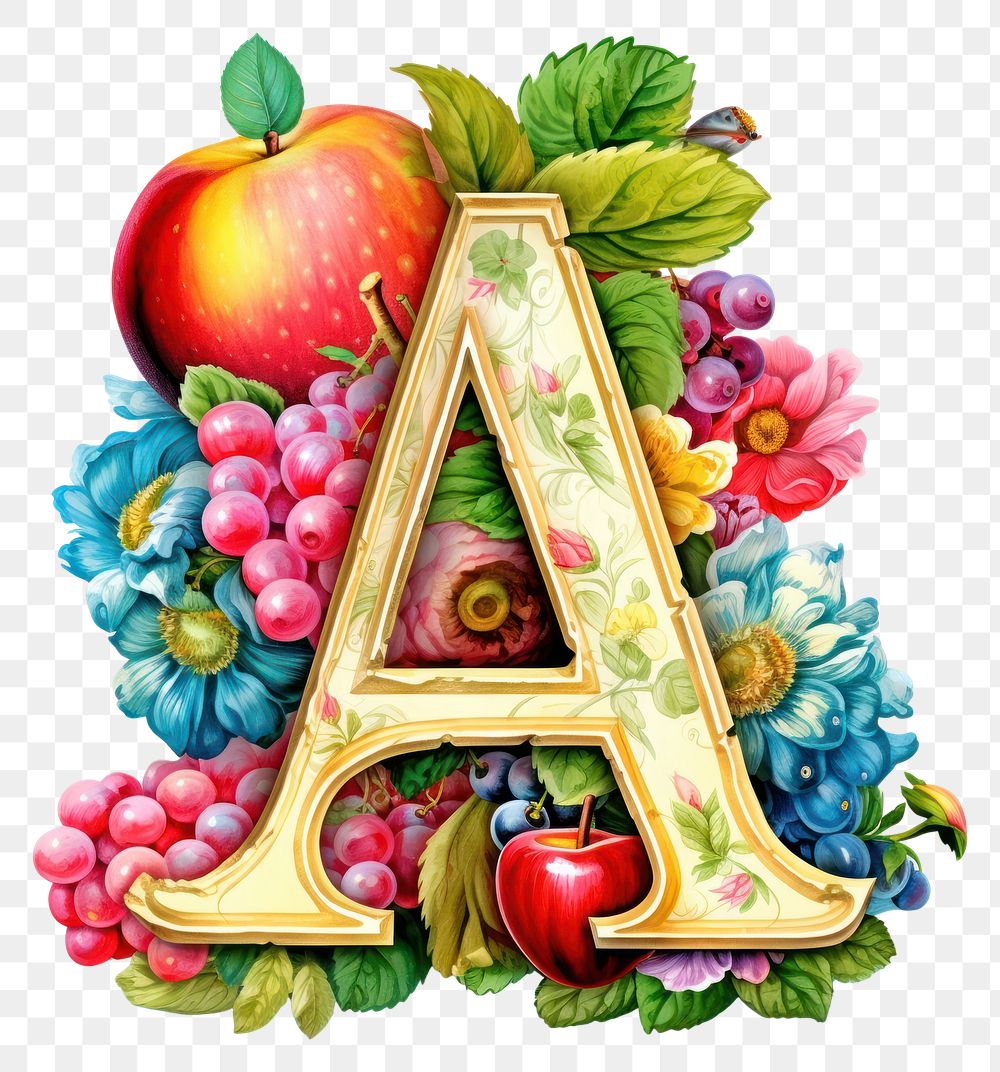 Alphabet A printable sticker fruit plant food.