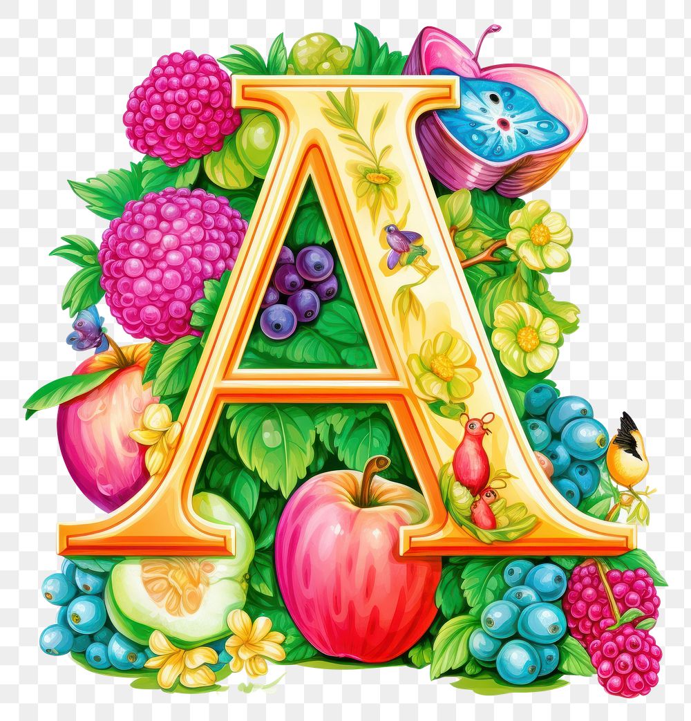 Alphabet A printable sticker fruit berry plant.