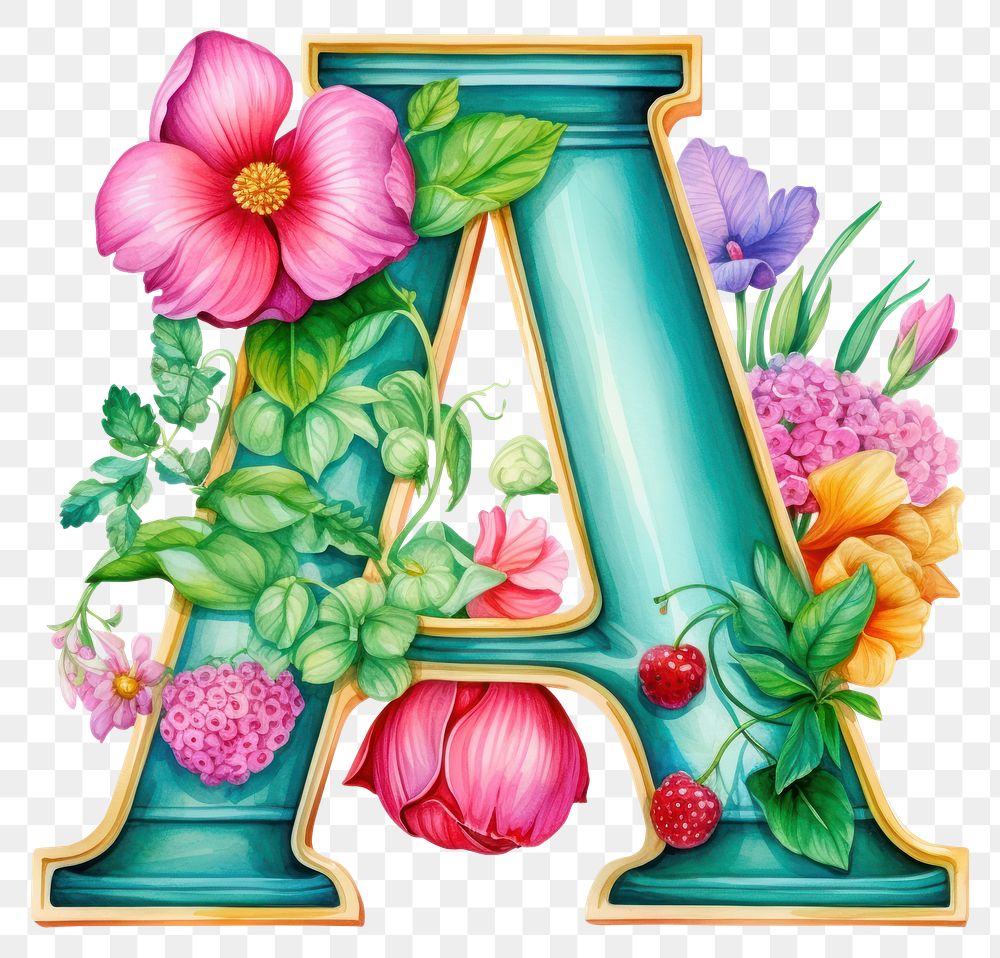 Alphabet A printable sticker flower plant white background.