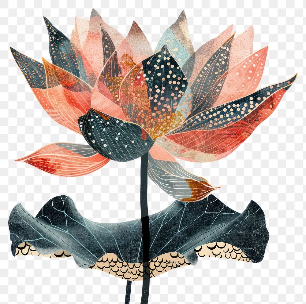PNG  Flower Collage Lotus pattern flower painting.