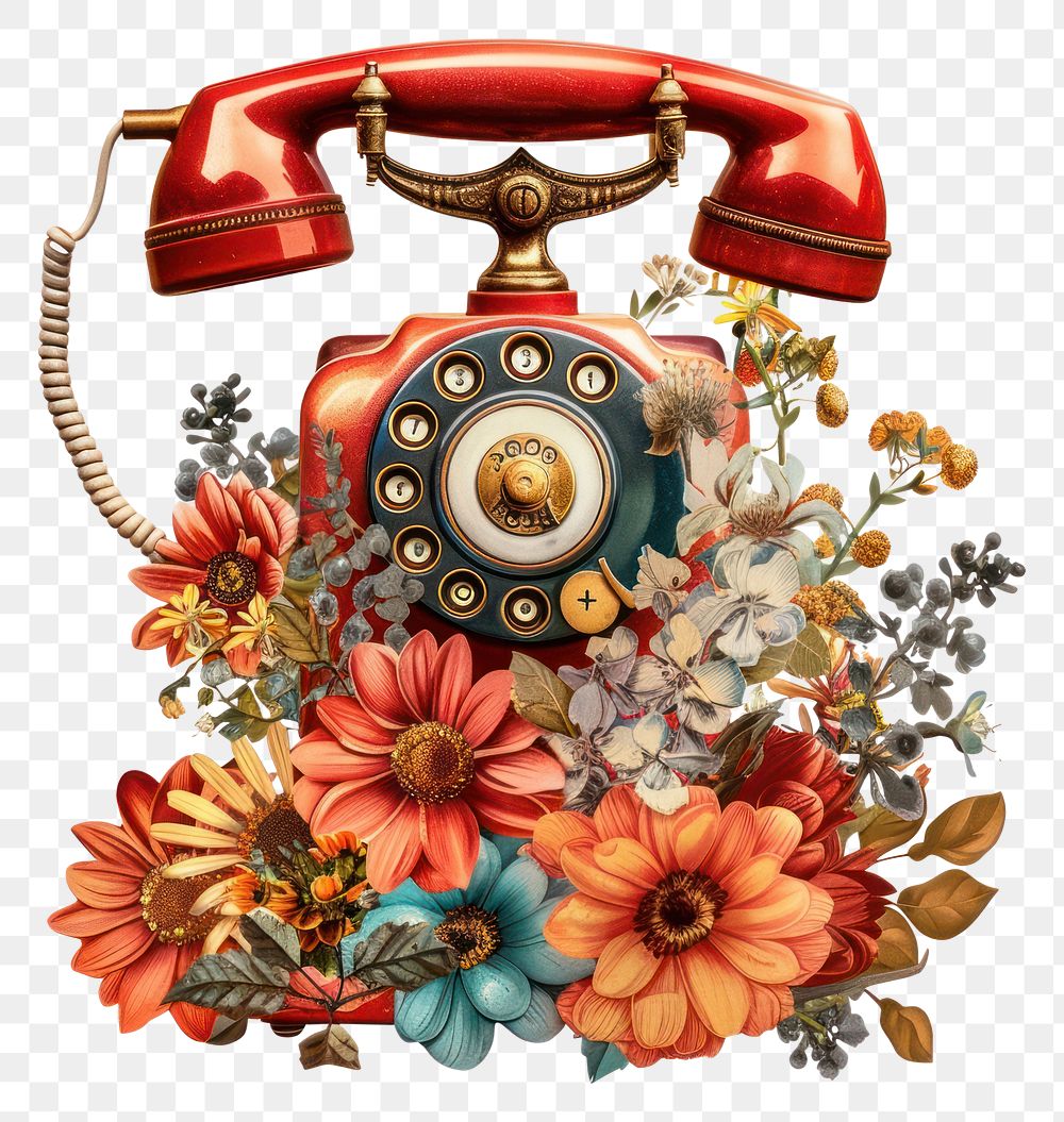 PNG  Flower Collage Retro telephone flower electronics blossom.
