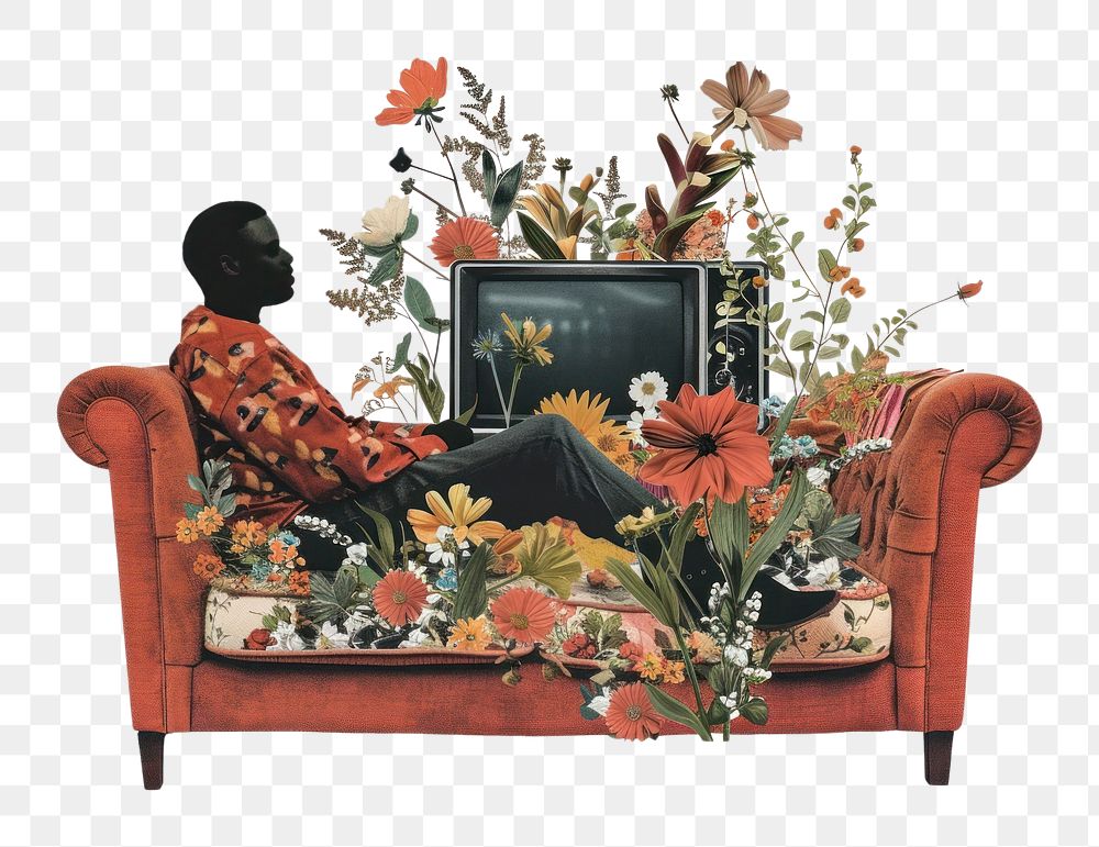 PNG Watching TV pattern flower person.
