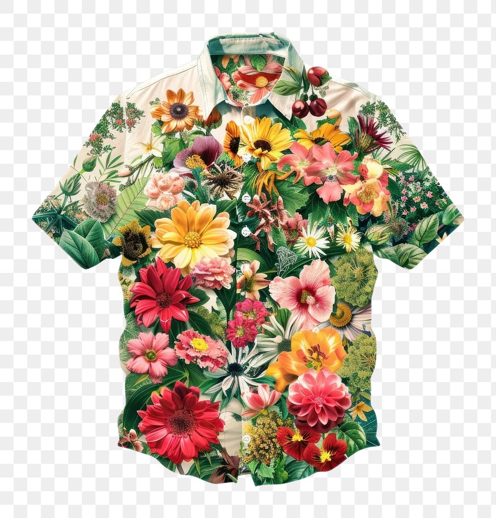 PNG Flower Collage shirt Clothe pattern flower beachwear.