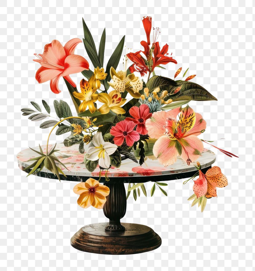 PNG Flower Collage Table Home decor pattern flower table.