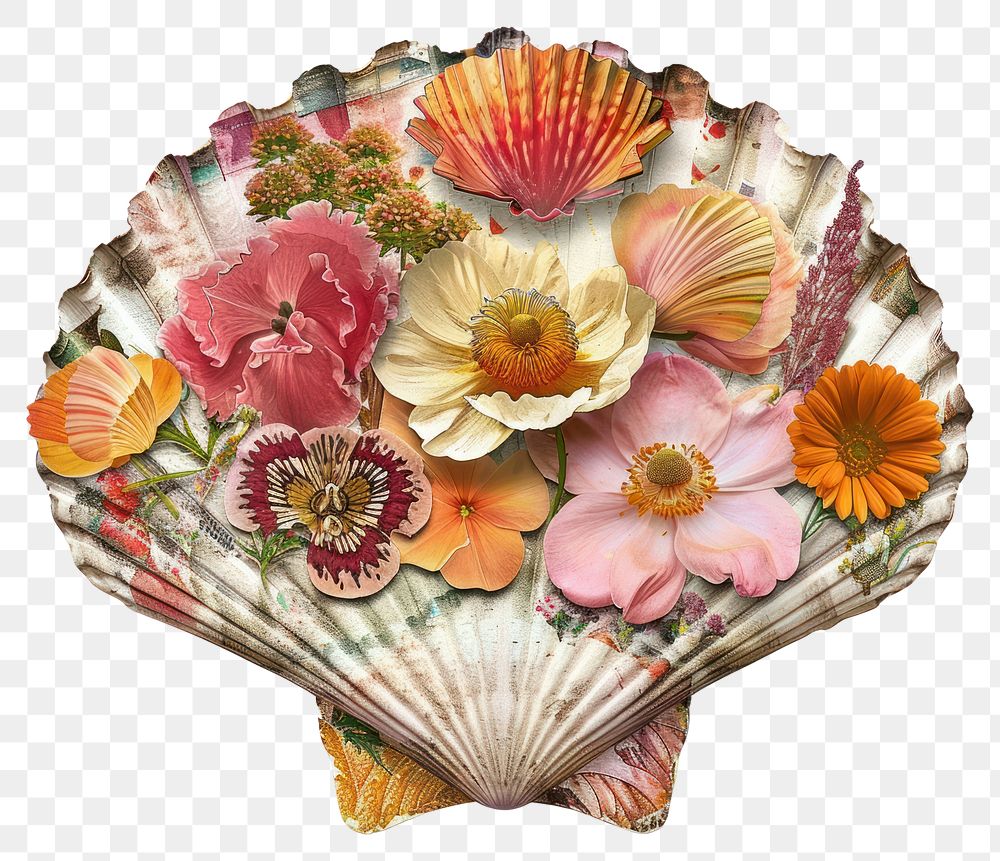 PNG Flower Collage shell shaped invertebrate seashell seafood.