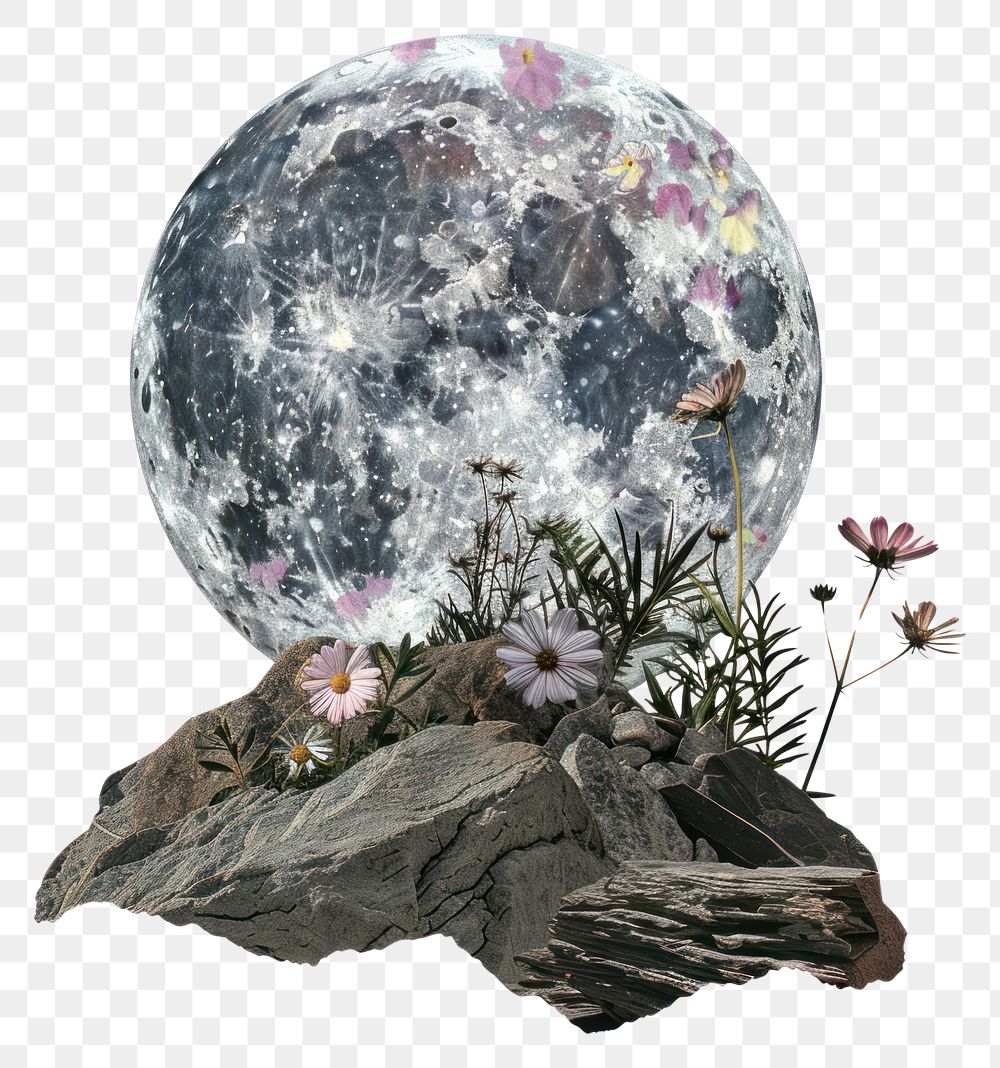 PNG  Flower Collage moon flower astronomy outdoors.