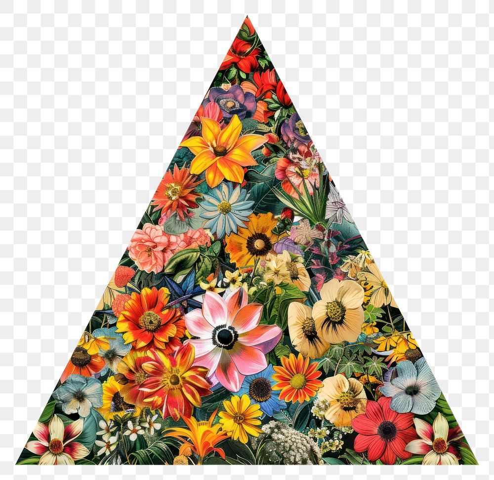 PNG  Flower Collage triangle shaped pattern flower clothing.