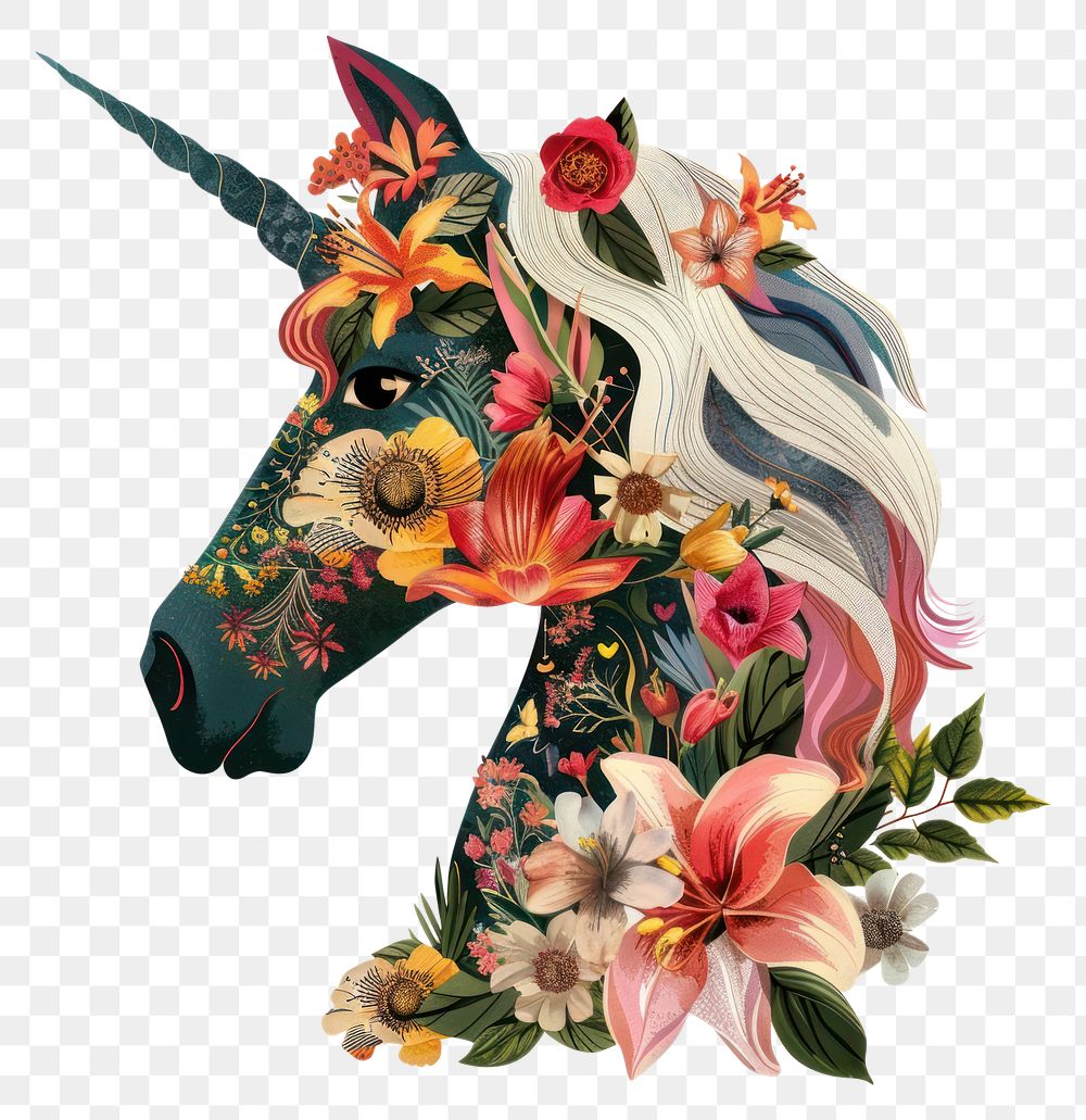 PNG  Flower Collage Unicorn head pattern flower graphics.