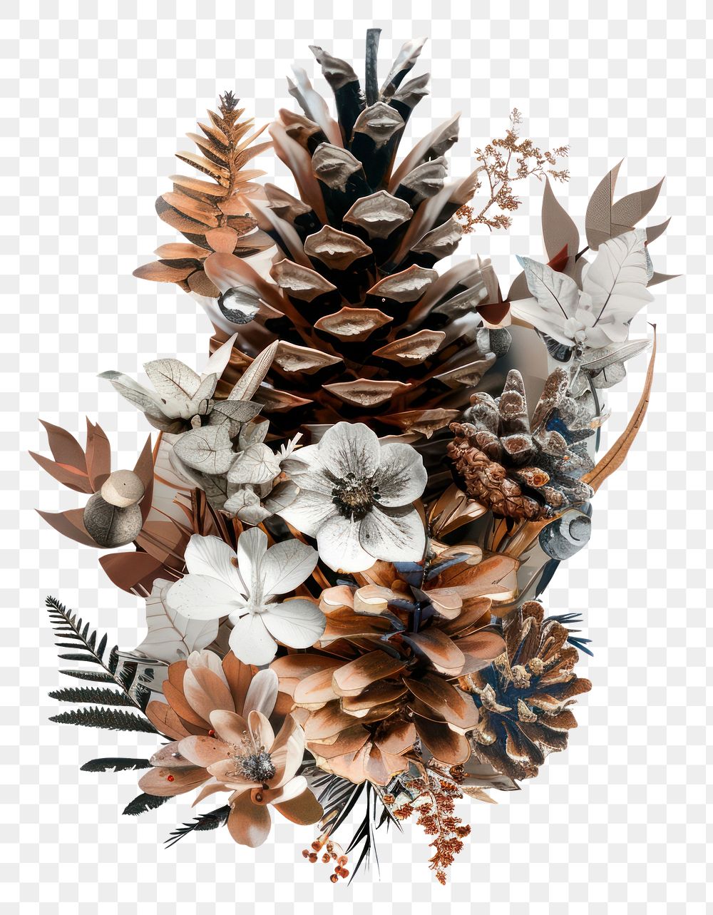 PNG  Flower Collage Pine cone pattern flower chandelier.